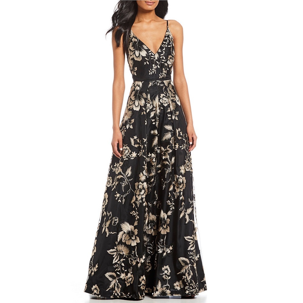Calvin Klein Collection Black and Cream Floral Maxi Dress